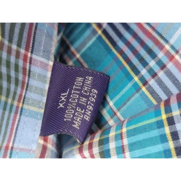 Alan Flusser Long Sleeve Button‎ Down Shirt Blue Red Plaid Men's Size 2XL, XXL - Picture 4 of 6